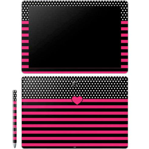 Polka Dots and Stripes Heart in Pink Galaxy Book 12in Skin